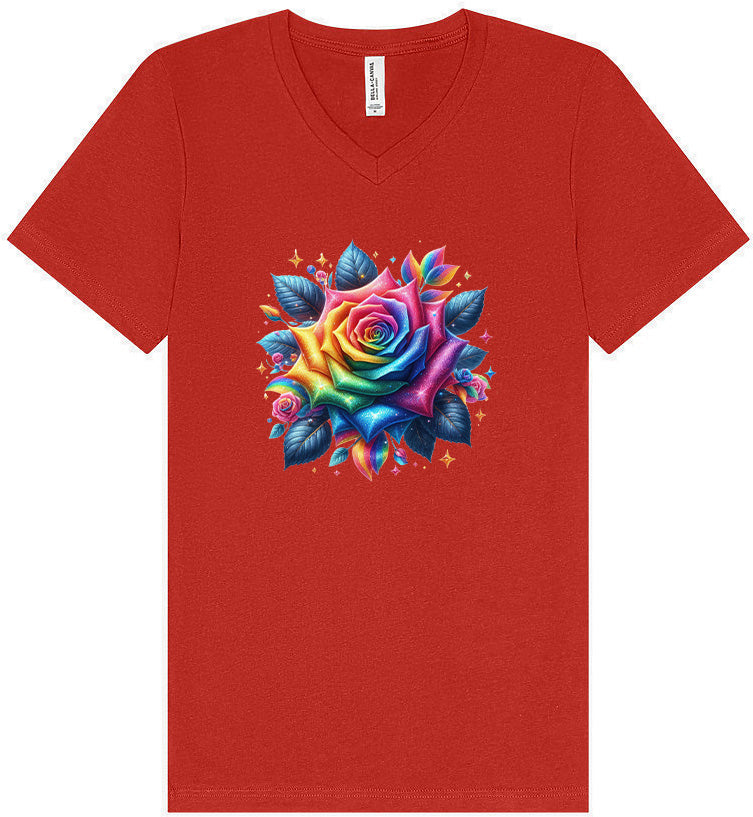 Rainbow Rose Unisex V-Neck Shirt