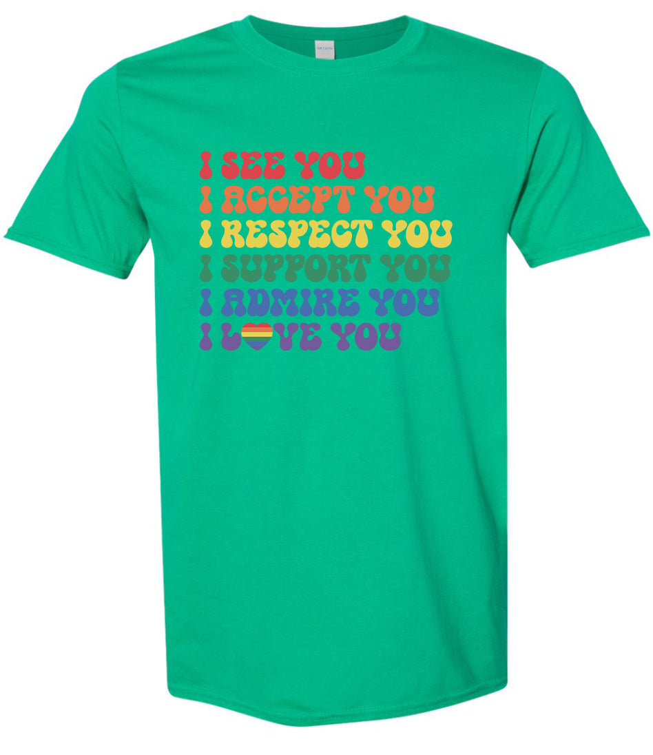 See Accept Support Pride Adult Gildan Soft Shirt