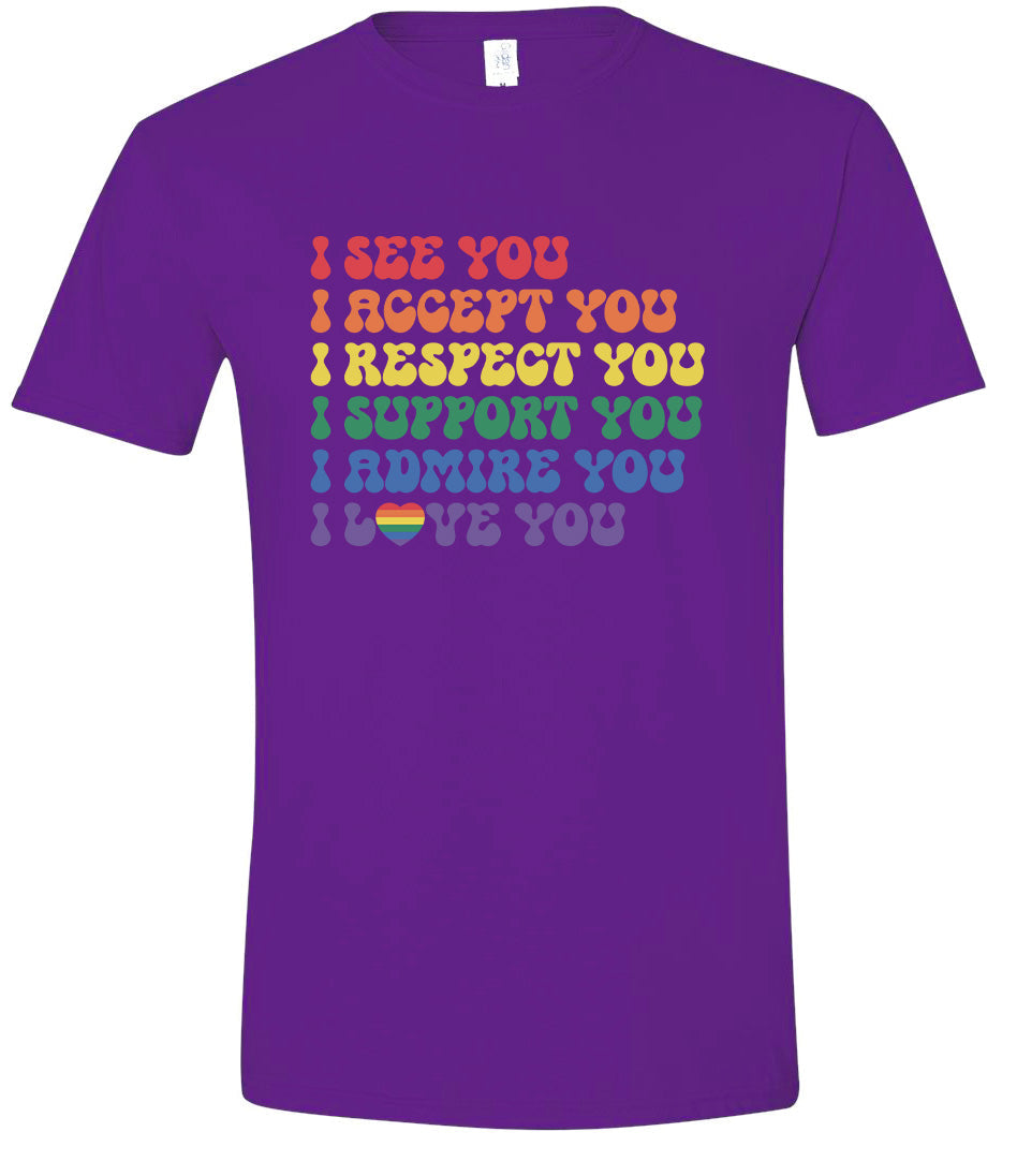 See Accept Support Pride Adult Gildan Soft Shirt