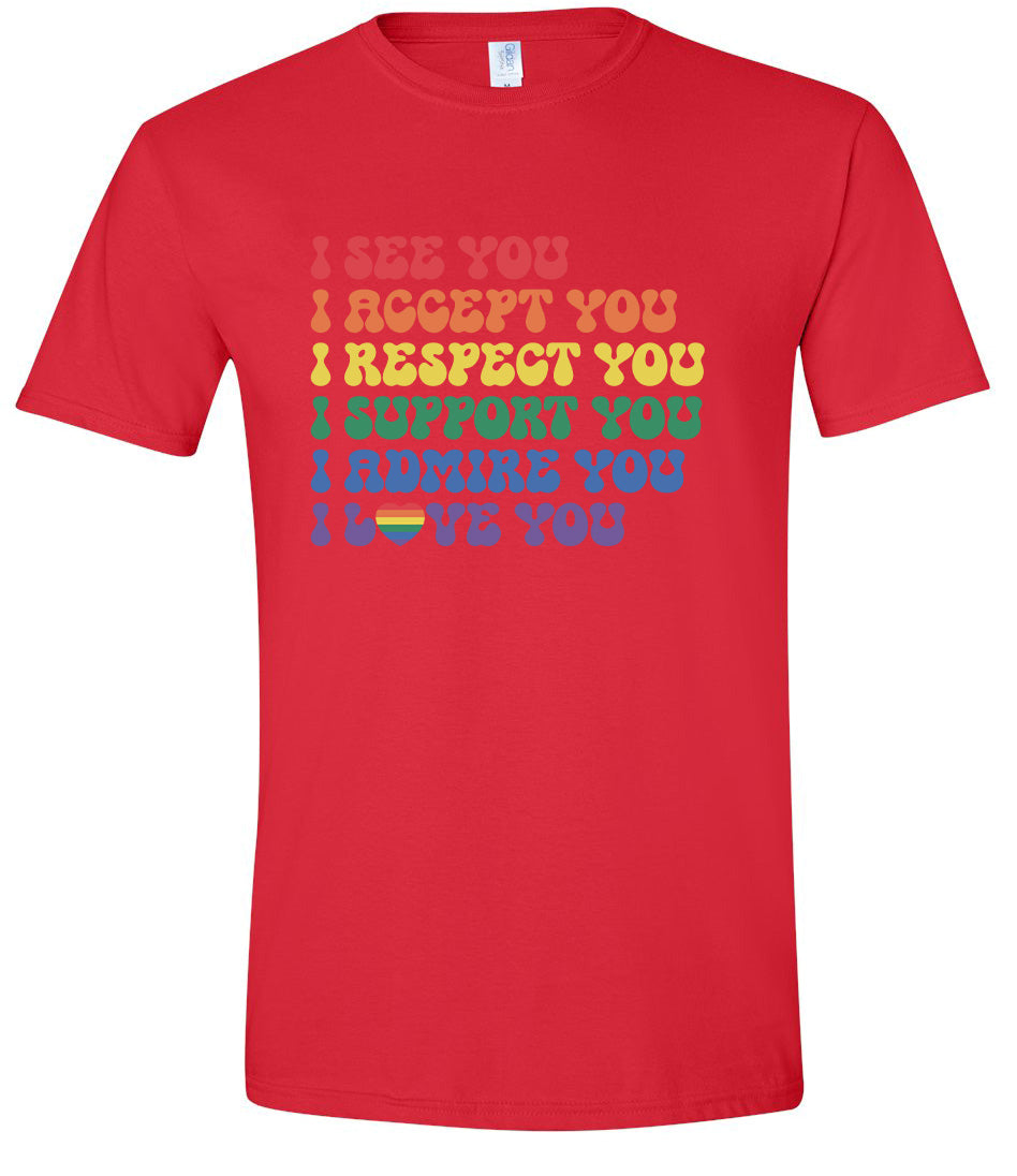 See Accept Support Pride Adult Gildan Soft Shirt