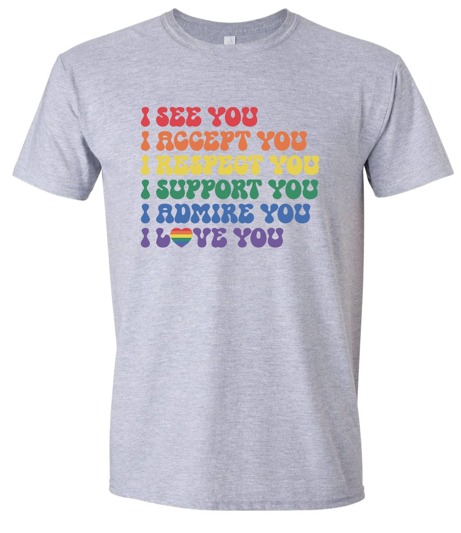 See Accept Support Pride Adult Gildan Soft Shirt