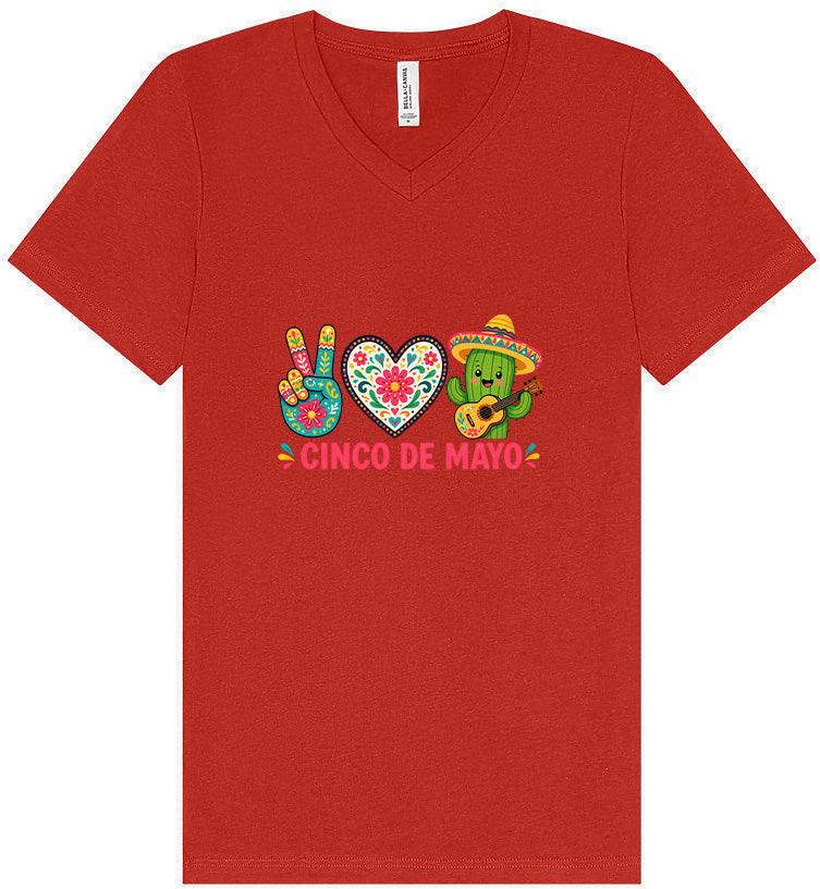 Peace Love Cinco de Mayo Unisex V-Neck Shirt