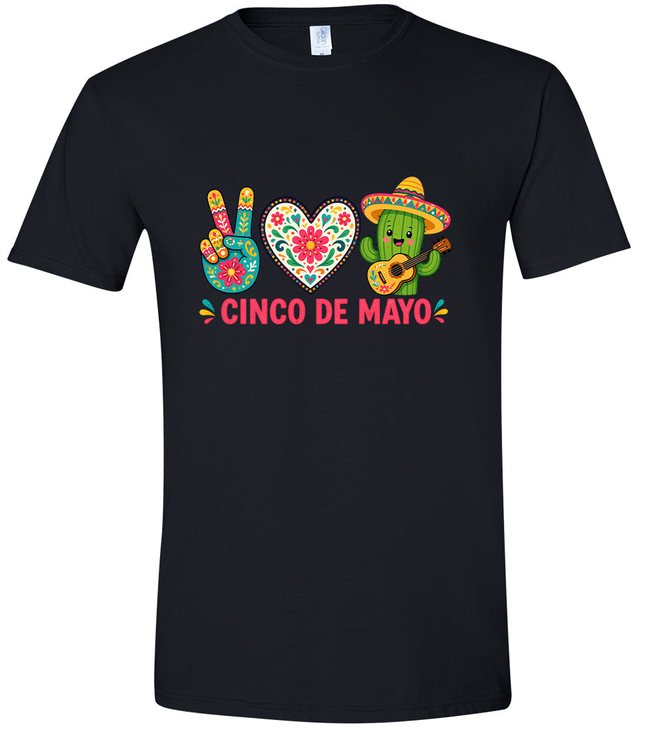 Peace Love Cinco de Mayo Adult Gildan Soft Shirt