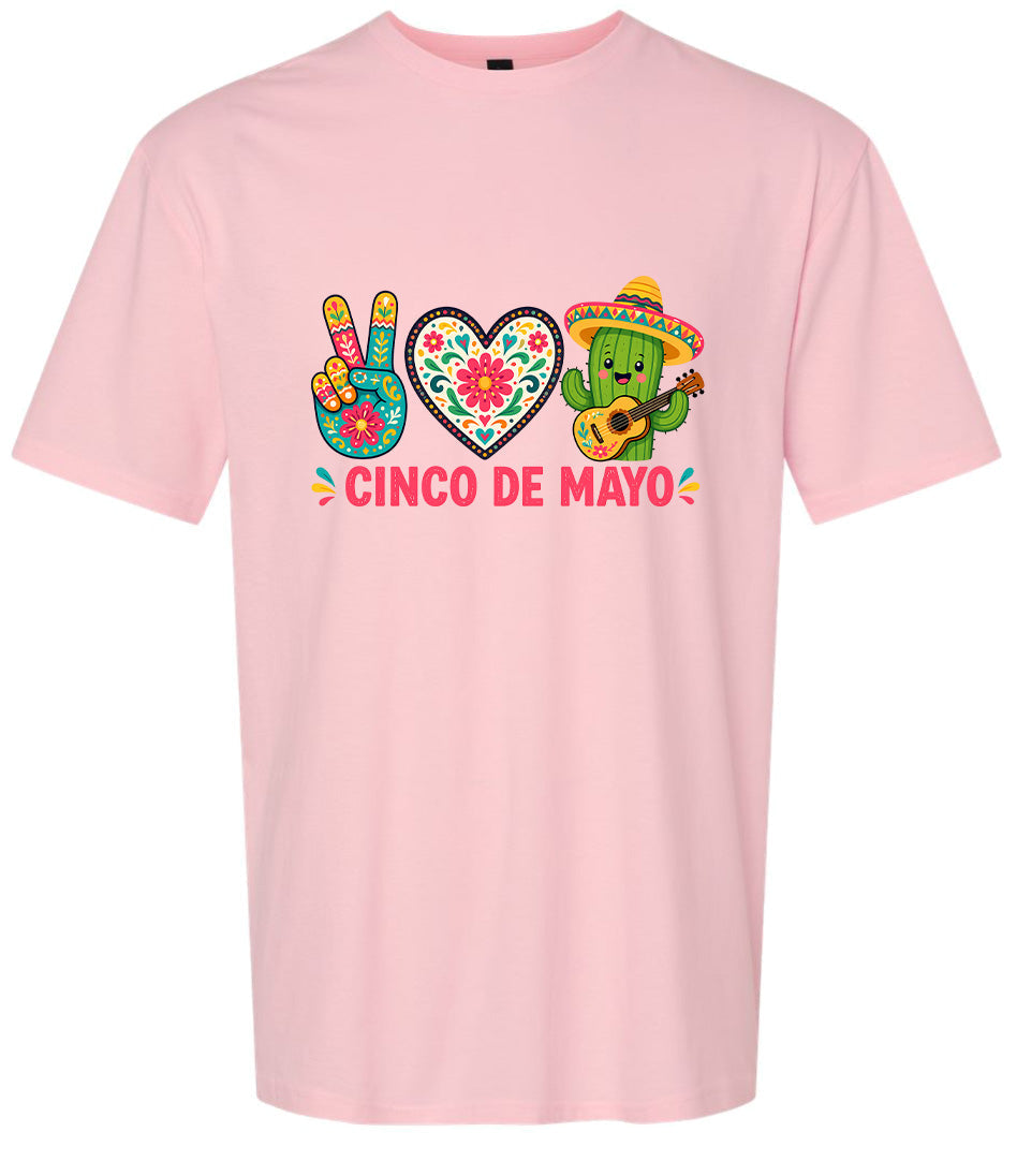 Peace Love Cinco de Mayo Adult Gildan Soft Shirt