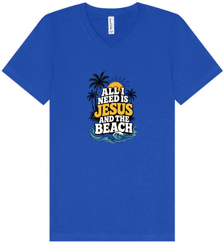 I Need Jesus and the Beach Unisex V-Neck Shirt