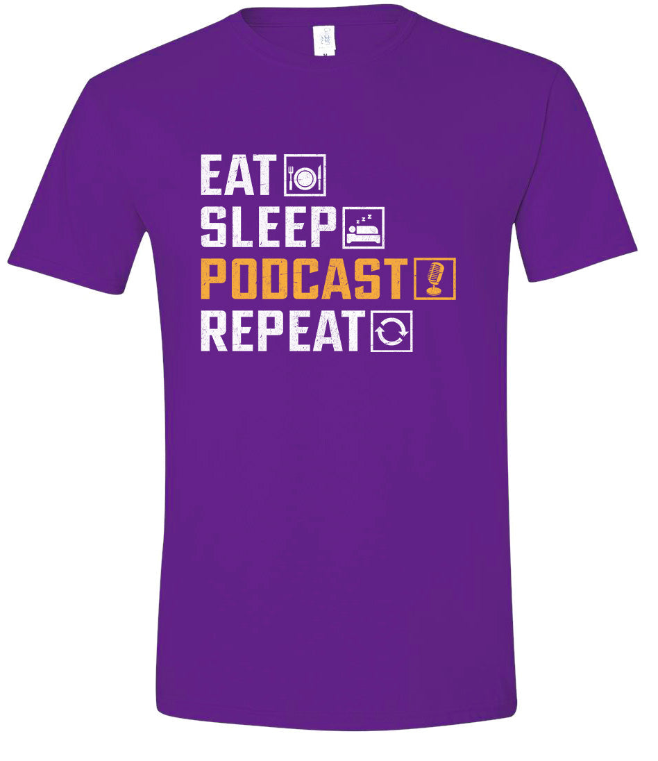 Eat. Sleep. Podcast. Repeat. Adult Gildan Soft Shirt