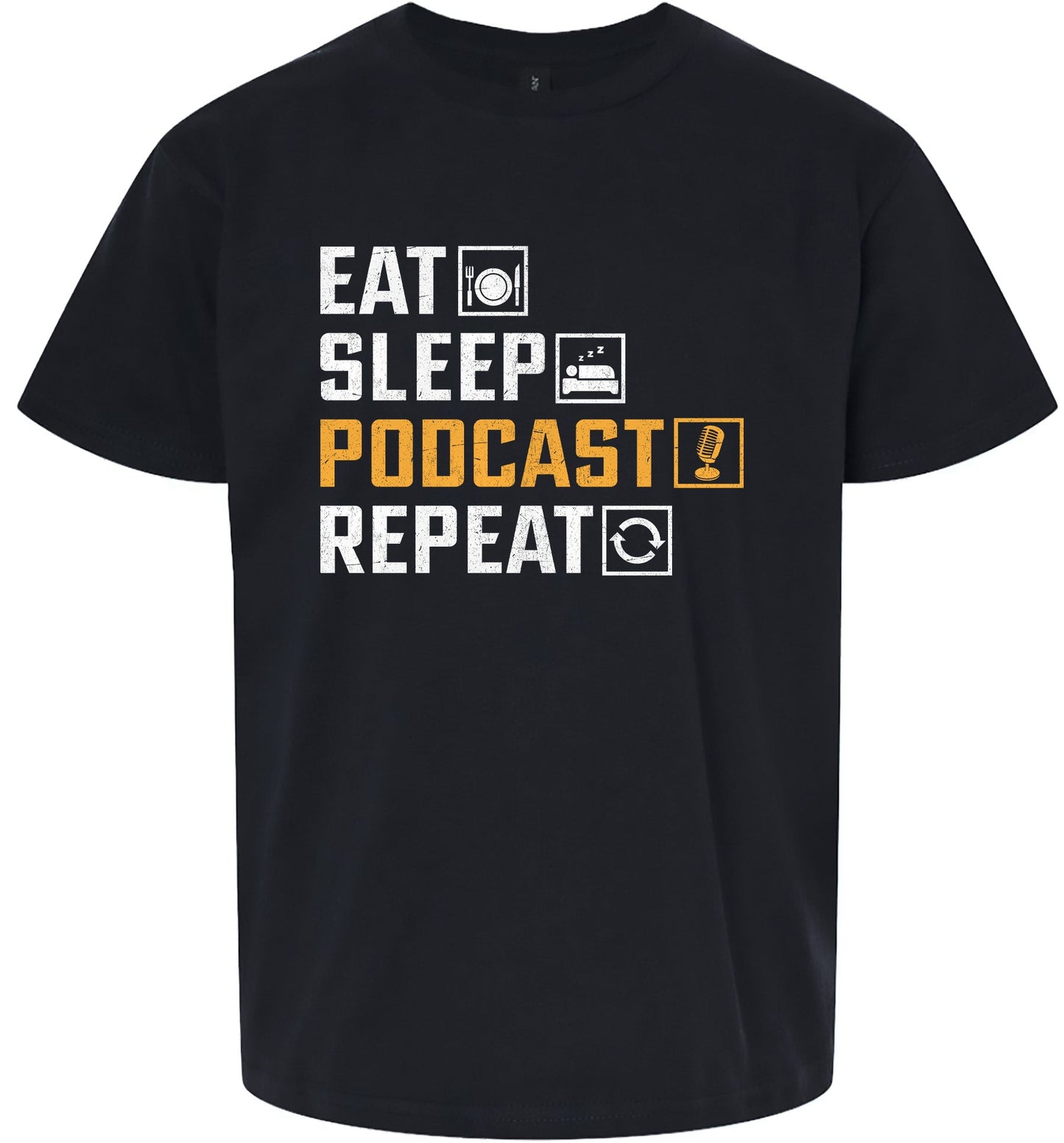 Eat. Sleep. Podcast. Repeat. Children's Gildan Soft Shirt