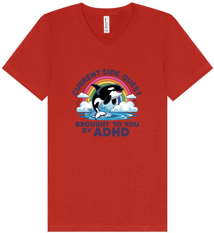 Side Quest Brought By ADHD Unisex V-Neck Shirt