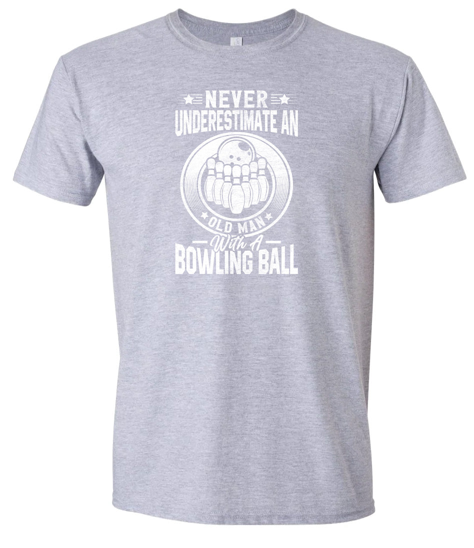 An Old Man with a Bowling Ball Adult Gildan Soft Shirt