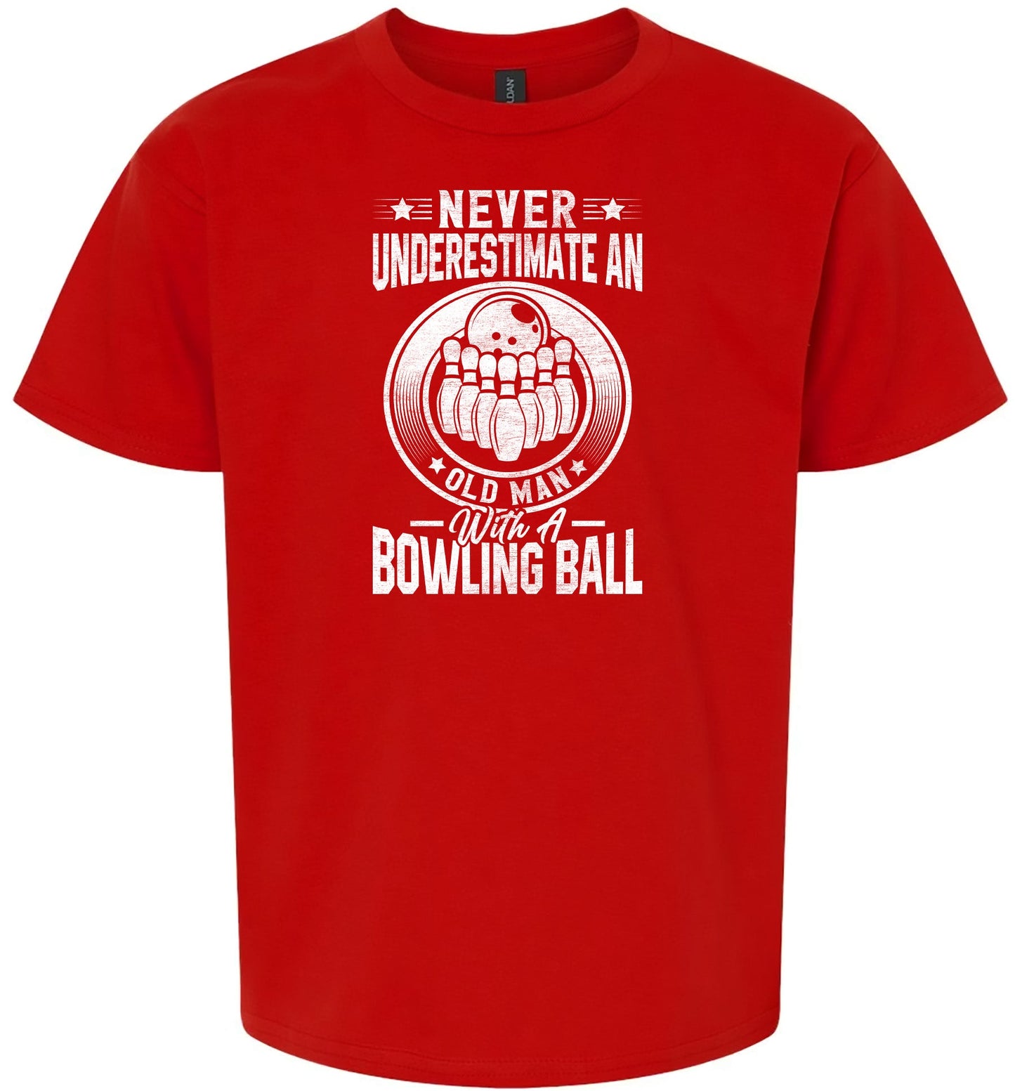 An Old Man with a Bowling Ball Children's Gildan Soft Shirt