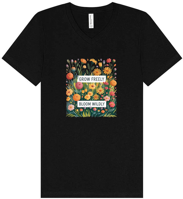 Grow Freely, Bloom Wildly Unisex V-Neck Shirt