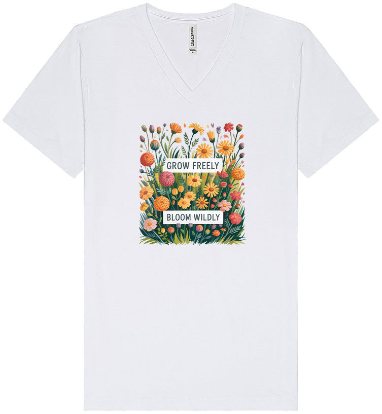 Grow Freely, Bloom Wildly Unisex V-Neck Shirt
