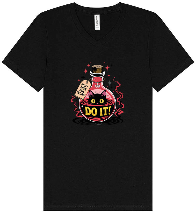 Black Cat Says Do It Unisex V-Neck Shirt