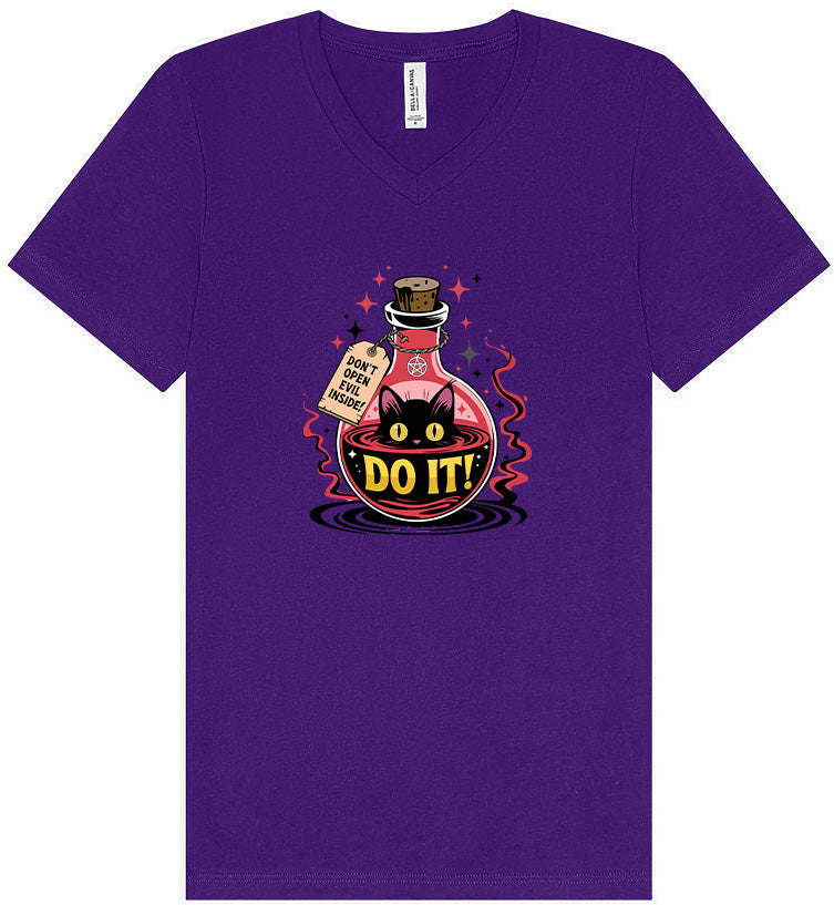 Black Cat Says Do It Unisex V-Neck Shirt