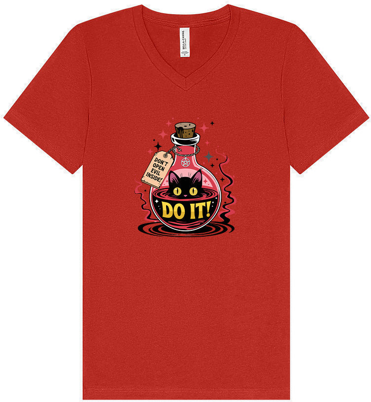 Black Cat Says Do It Unisex V-Neck Shirt