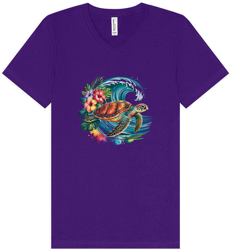 Sea Turtle in the Waves Unisex V-Neck Shirt
