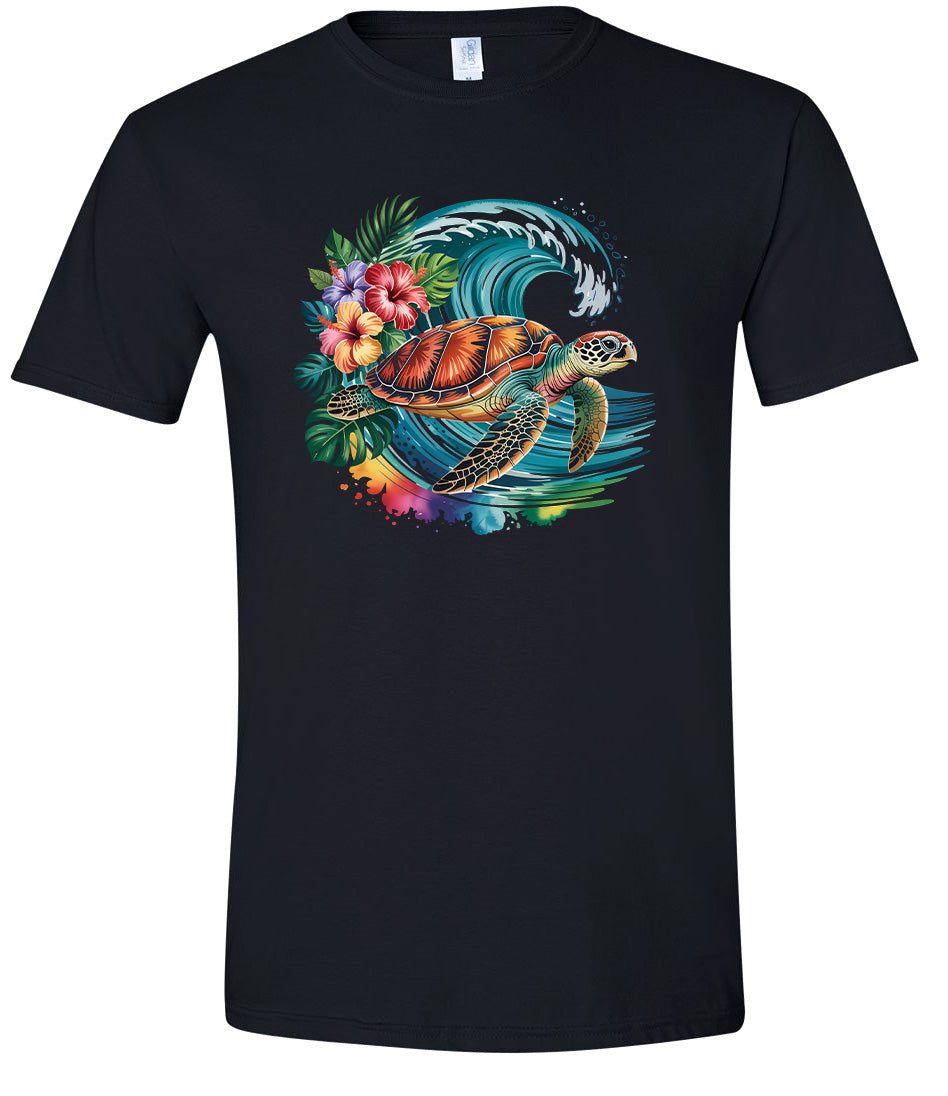 Sea Turtle in the Waves Adult Gildan Soft Shirt