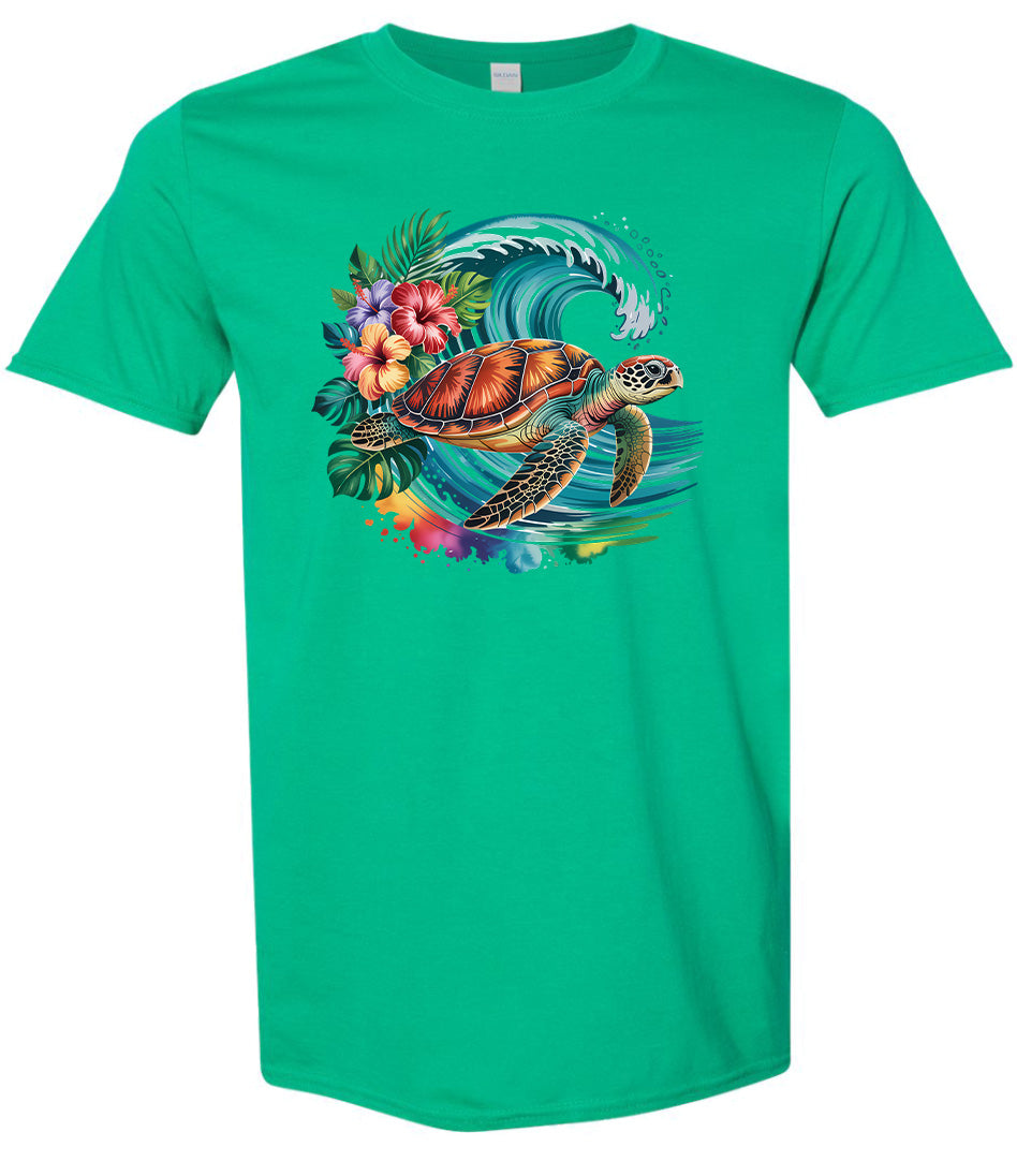 Sea Turtle in the Waves Adult Gildan Soft Shirt