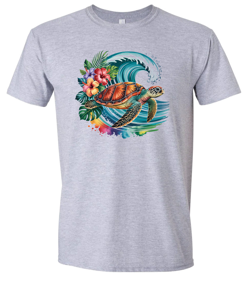 Sea Turtle in the Waves Adult Gildan Soft Shirt
