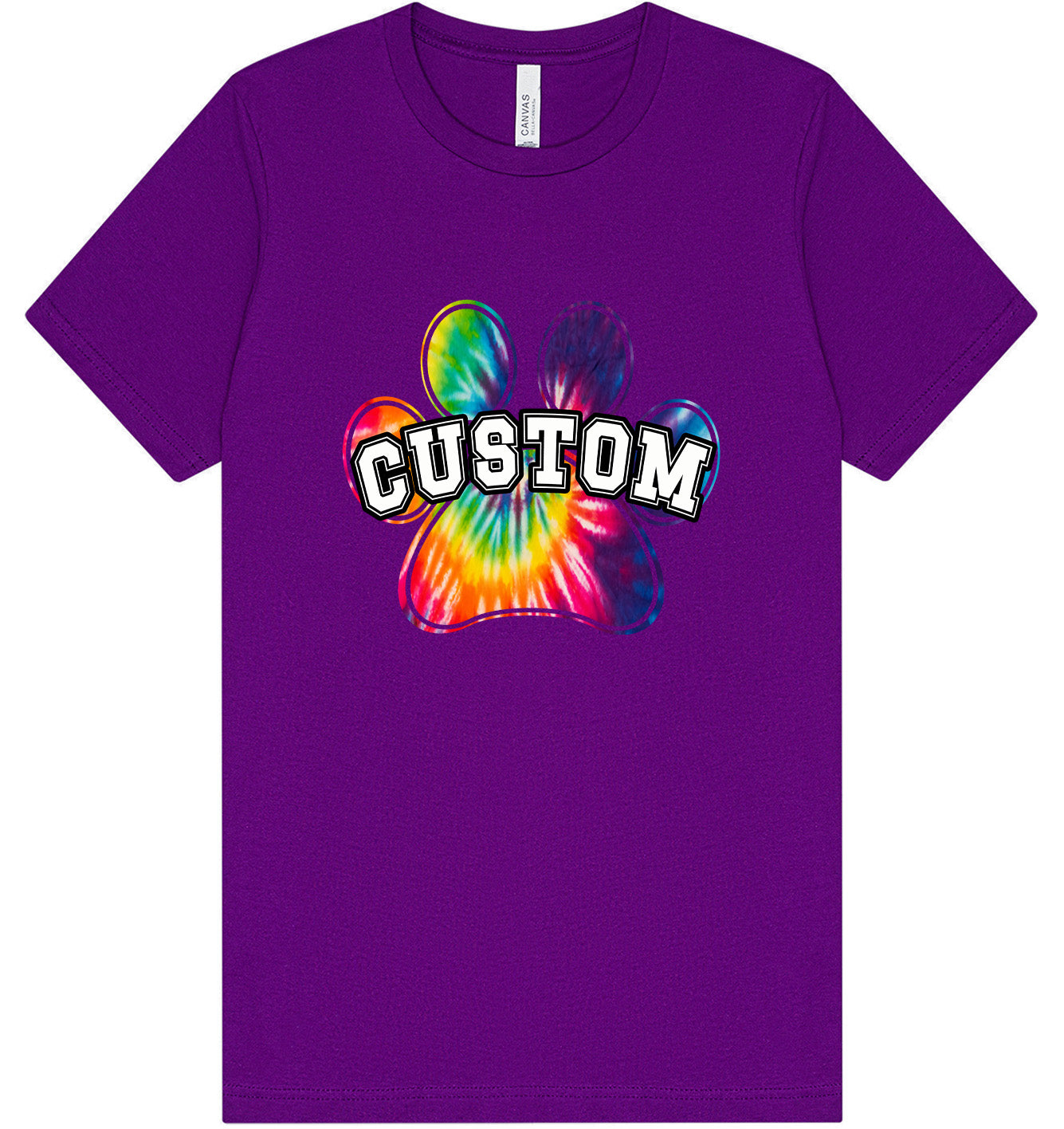 Custom Bright Tie Dye Paw Adult Bella Canvas Shirt
