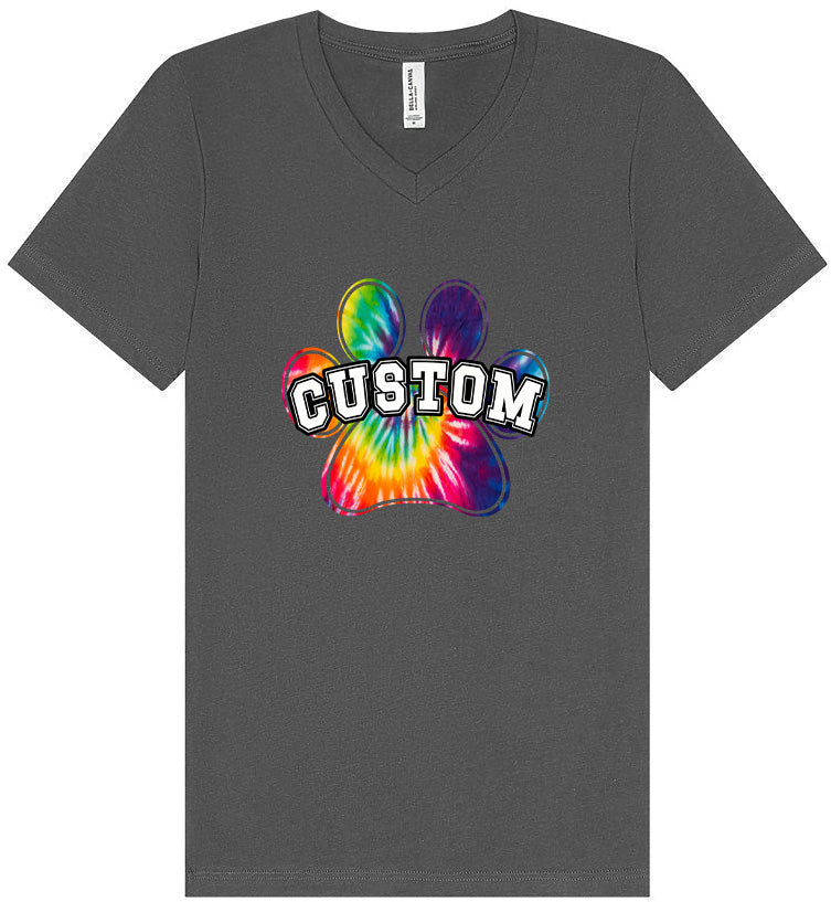 Custom Bright Tie Dye Paw Unisex V-Neck Shirt