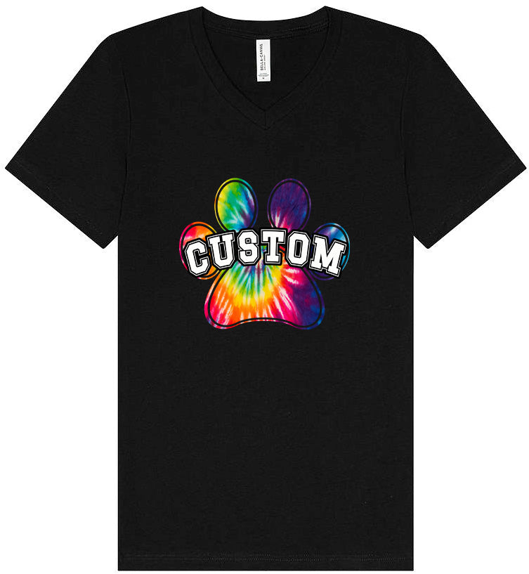 Custom Bright Tie Dye Paw Unisex V-Neck Shirt
