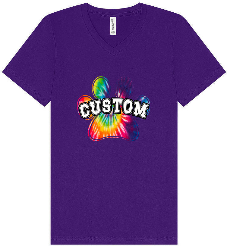 Custom Bright Tie Dye Paw Unisex V-Neck Shirt