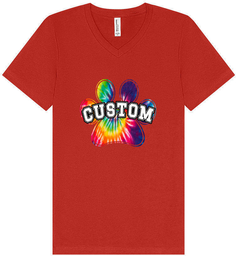 Custom Bright Tie Dye Paw Unisex V-Neck Shirt