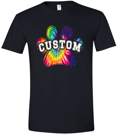 Custom Bright Tie Dye Paw Adult Gildan Soft Shirt