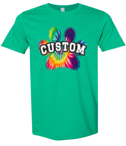 Custom Bright Tie Dye Paw Adult Gildan Soft Shirt