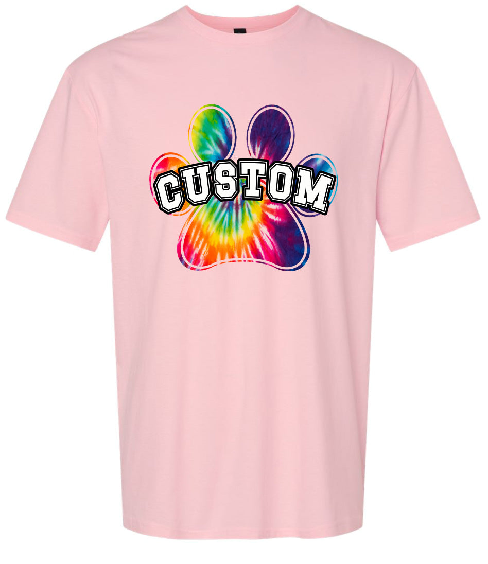 Custom Bright Tie Dye Paw Adult Gildan Soft Shirt