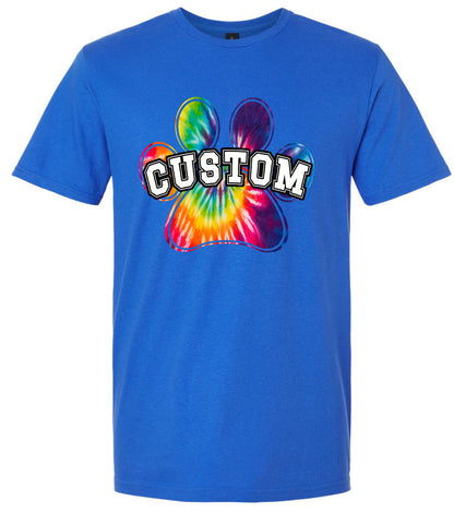 Custom Bright Tie Dye Paw Adult Gildan Soft Shirt
