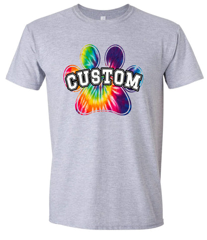 Custom Bright Tie Dye Paw Adult Gildan Soft Shirt