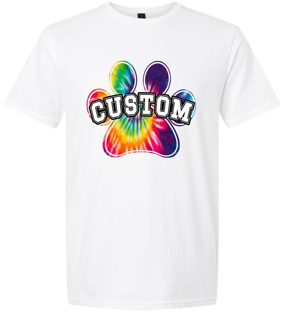 Custom Bright Tie Dye Paw Adult Gildan Soft Shirt