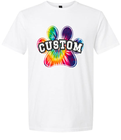 Custom Bright Tie Dye Paw Adult Gildan Soft Shirt