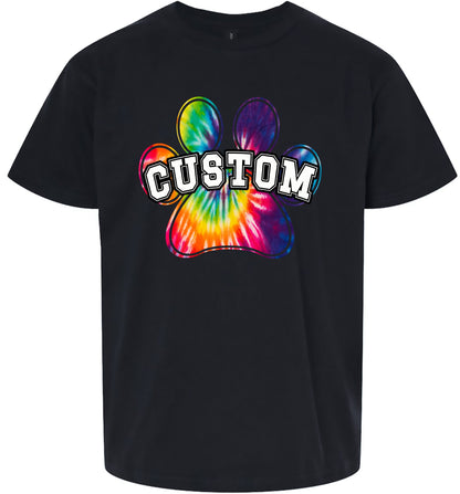 Custom Bright Tie Dye Paw Adult Gildan Soft Shirt