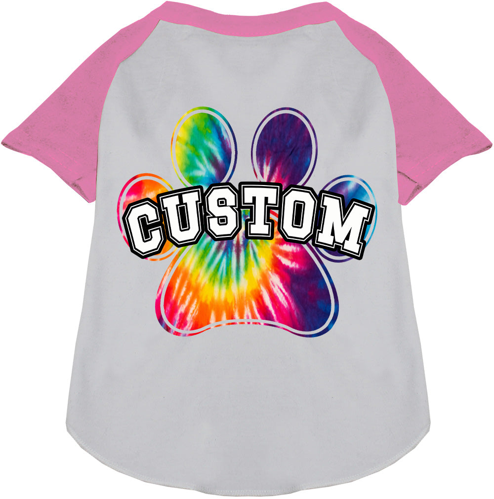 Custom Bright Tie Dye Paw Pet Raglan Shirts