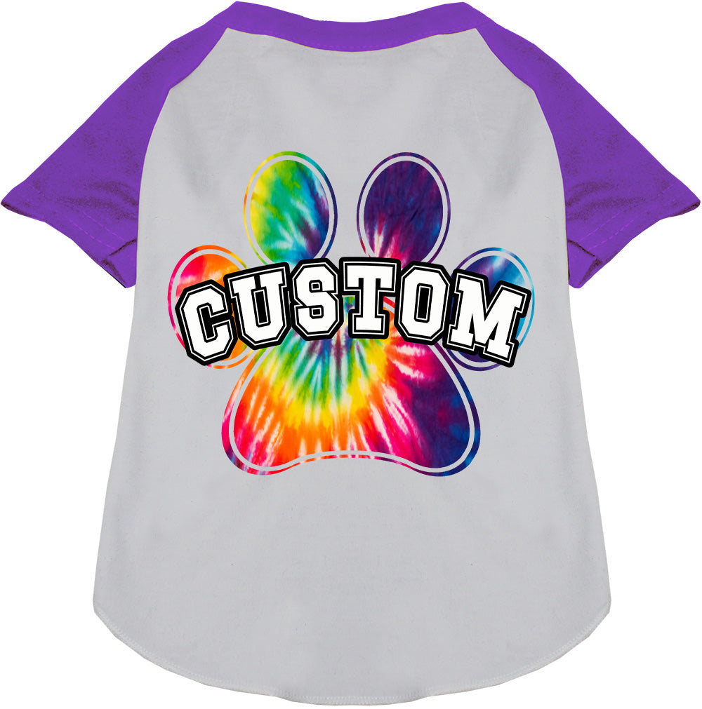 Custom Bright Tie Dye Paw Pet Raglan Shirts