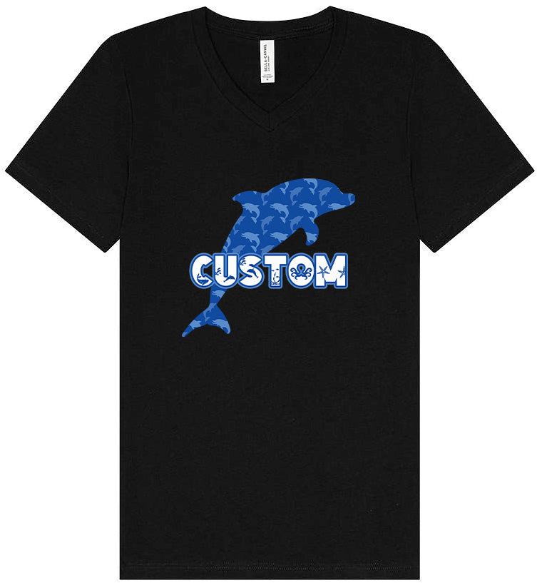 Custom Blue Dolphins Unisex V-Neck Shirt