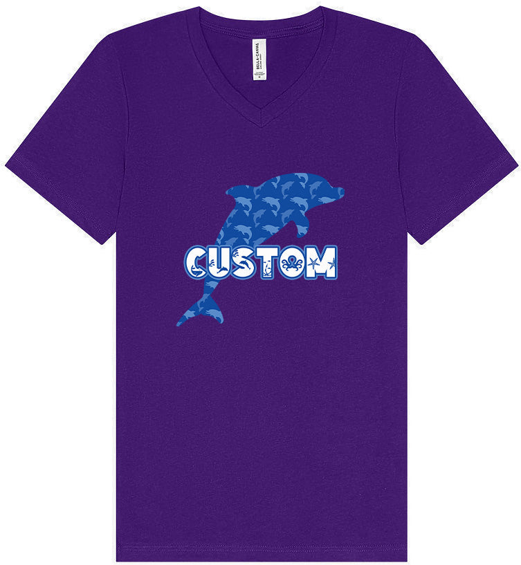 Custom Blue Dolphins Unisex V-Neck Shirt