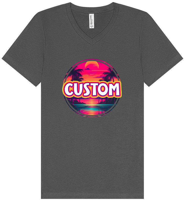 Custom Neon Beach Sunset Unisex V-Neck Shirt