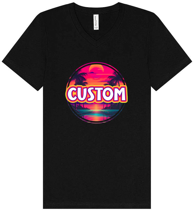 Custom Neon Beach Sunset Unisex V-Neck Shirt