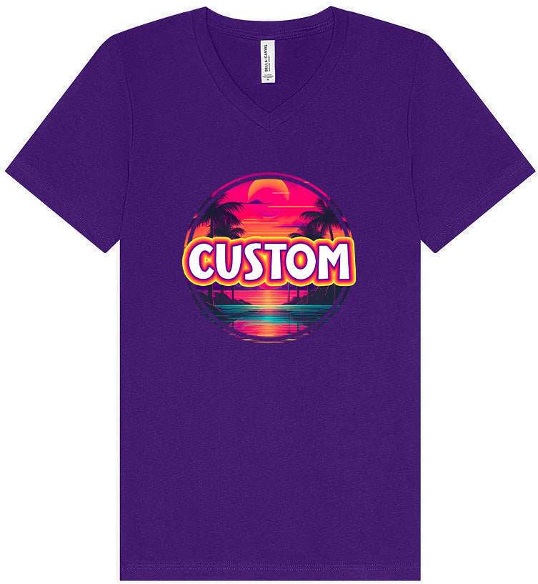 Custom Neon Beach Sunset Unisex V-Neck Shirt