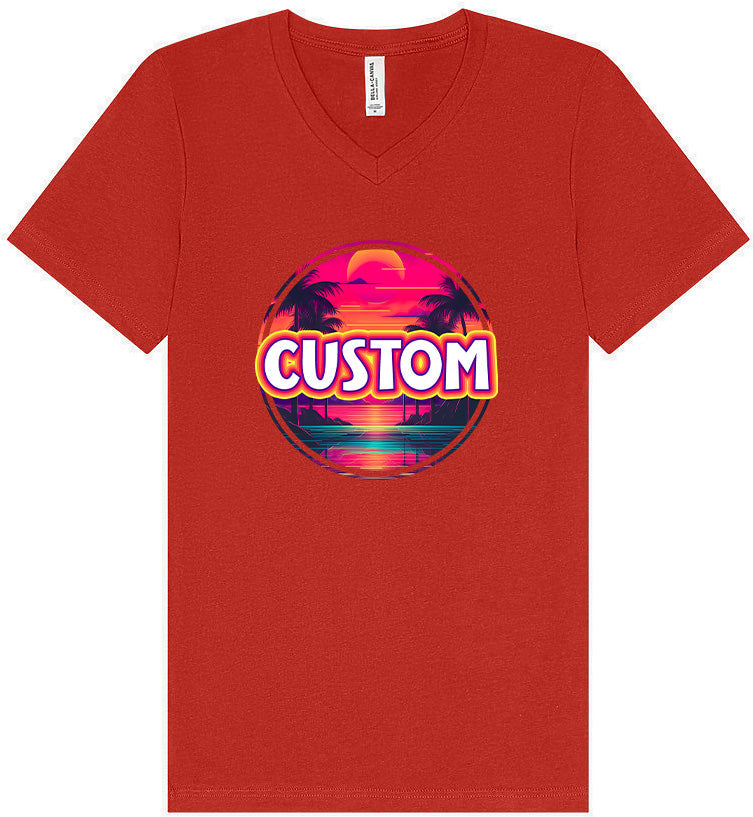 Custom Neon Beach Sunset Unisex V-Neck Shirt