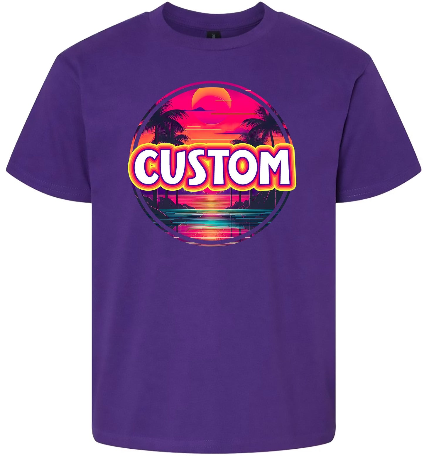 Custom Neon Beach Sunset Children's Gildan Soft Shirt