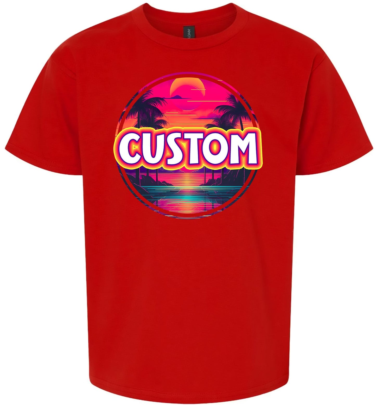 Custom Neon Beach Sunset Children's Gildan Soft Shirt