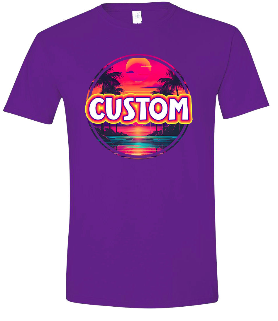 Custom Neon Beach Sunset Adult Gildan Soft Shirt