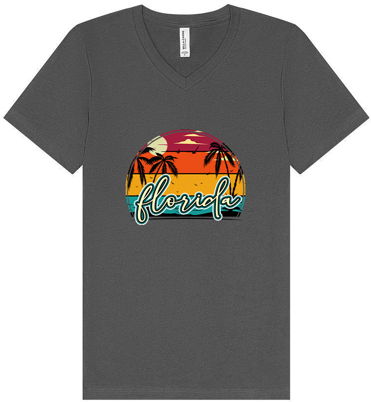 Custom Retro Beach Sunset Unisex V-Neck Shirt
