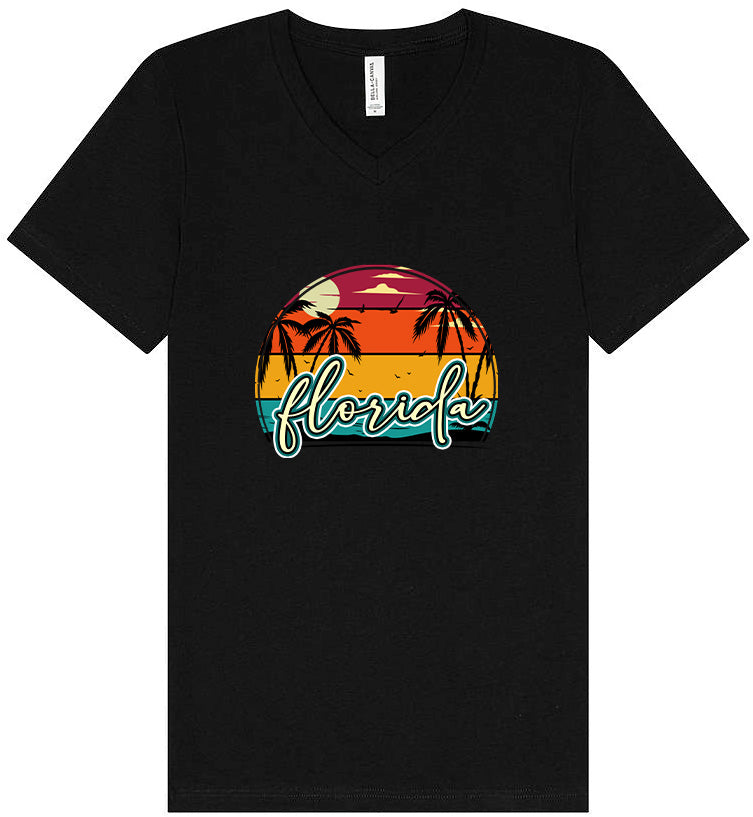 Custom Retro Beach Sunset Unisex V-Neck Shirt