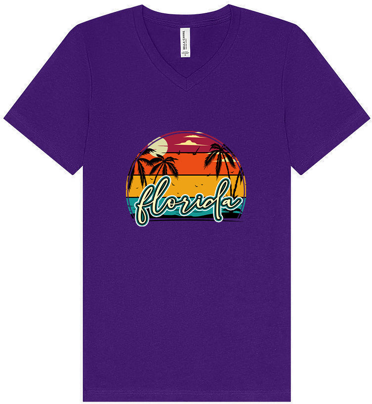 Custom Retro Beach Sunset Unisex V-Neck Shirt